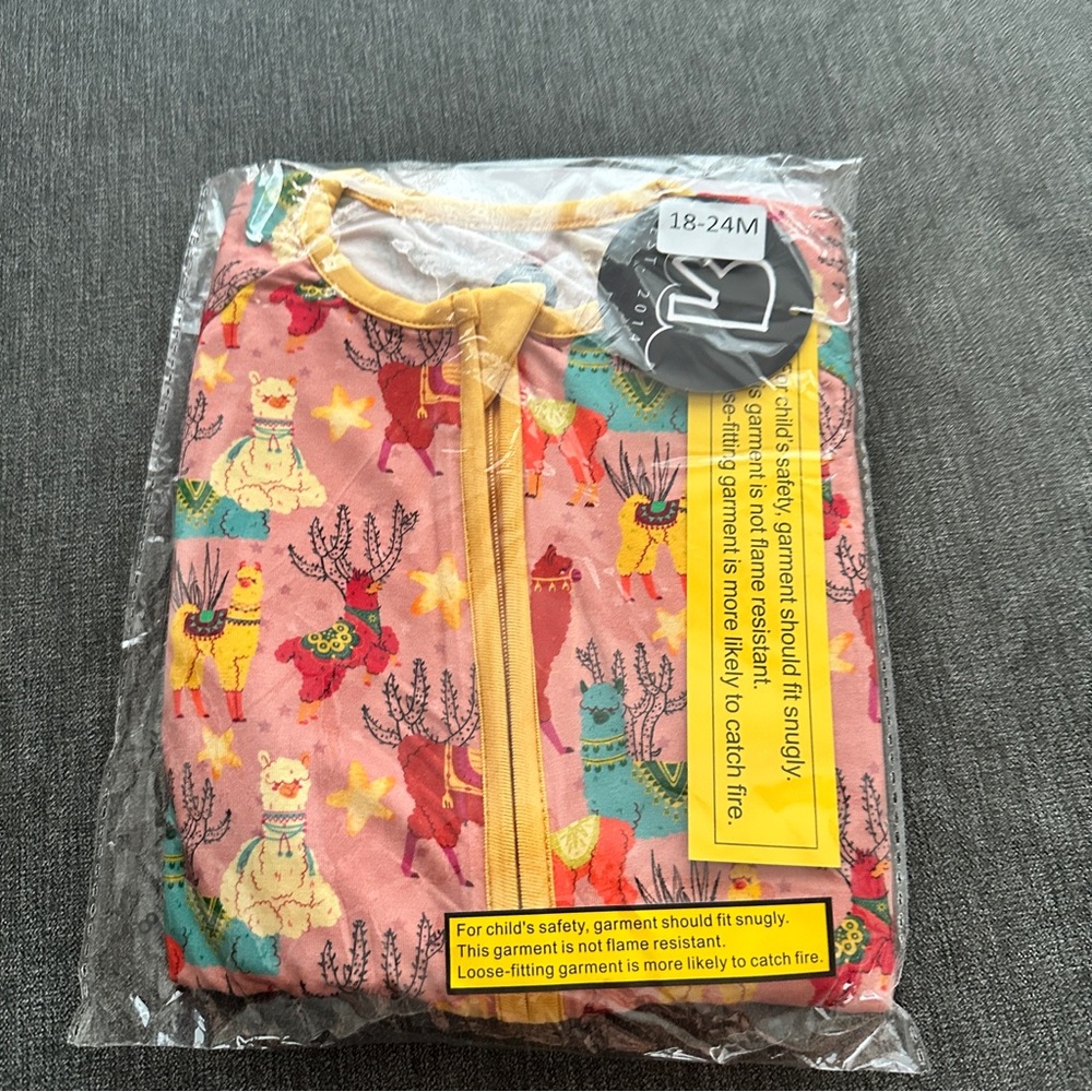 River Babe Threads Colorful Llama Print Bamboo Baby Sleep Zippy size 18-24 month